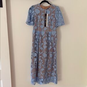 Dalia MacPhee Blue Lace A-Line Midi Dress Medium NWT
